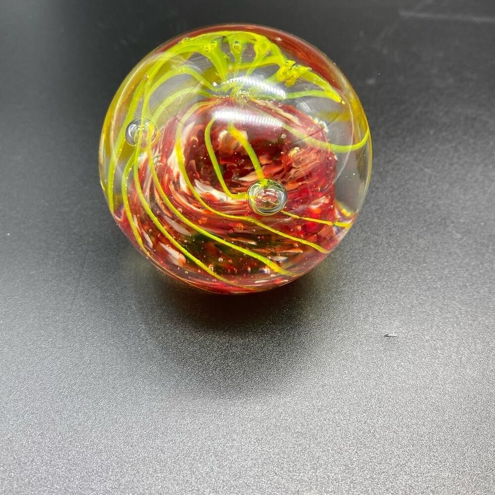 Vintage Glass Paperweight Handblown Art Glass‎ Paperweight Yellow Red Swirls